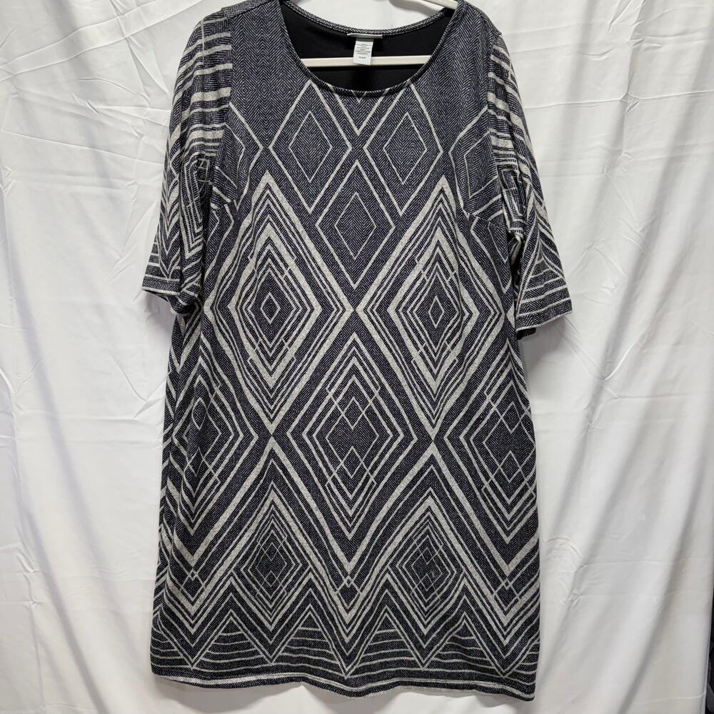 Art Deco Geometric Gray and White Dress Catherine's 1X Professional Office Wear